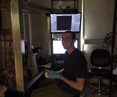 Kevin on the patch/Ca-imaging rig